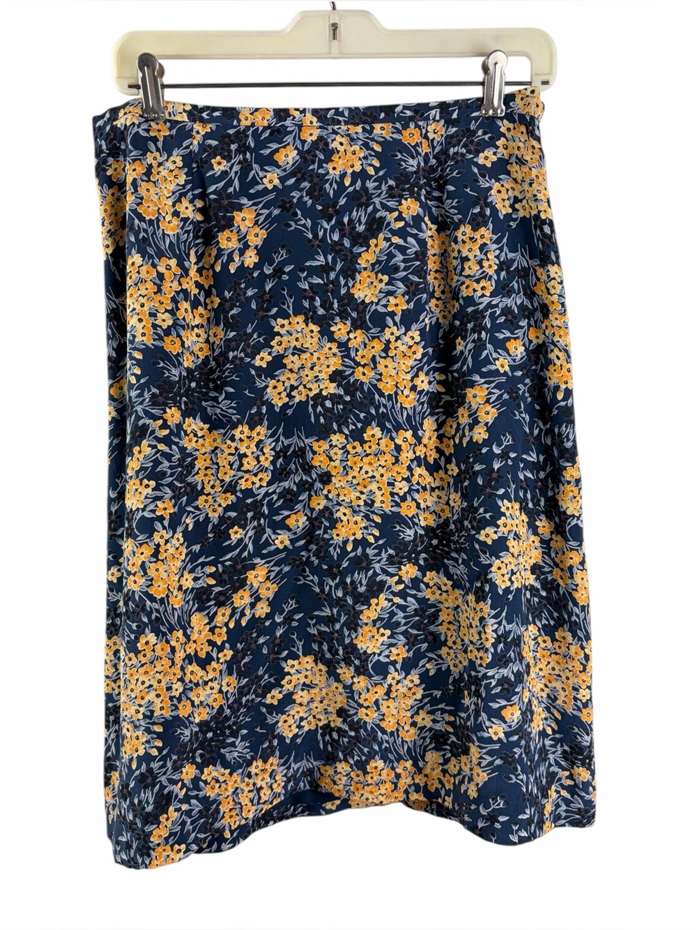 Vintage Silk Navy blue midi/maxi skirt with a yellow floral print